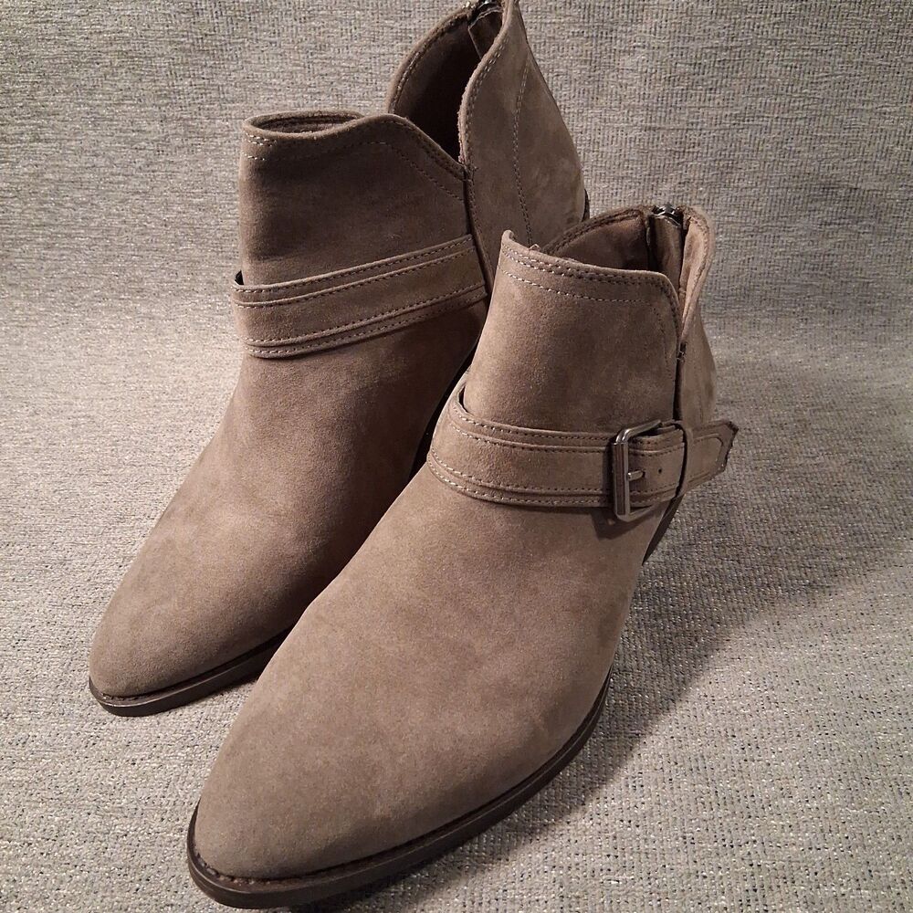 David Aaron Austin Taupe Suede Buckle Ankle Boots Booties Womens Size 10